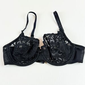 SOLD - Wacoal 85199 Black Embroidered Arabesque Unlined Underwire Lace Bra 36C